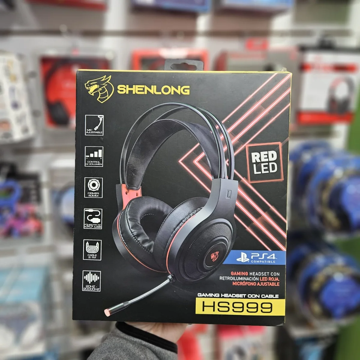 Auriculares gamer Shenlong HS999 con LED rojo