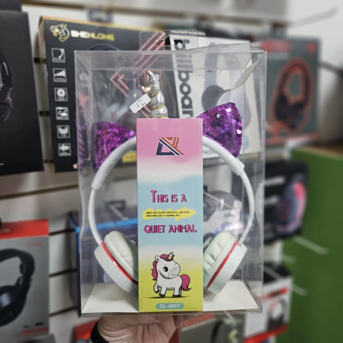 Auriculares infantiles diseño unicornio blanco y rojo