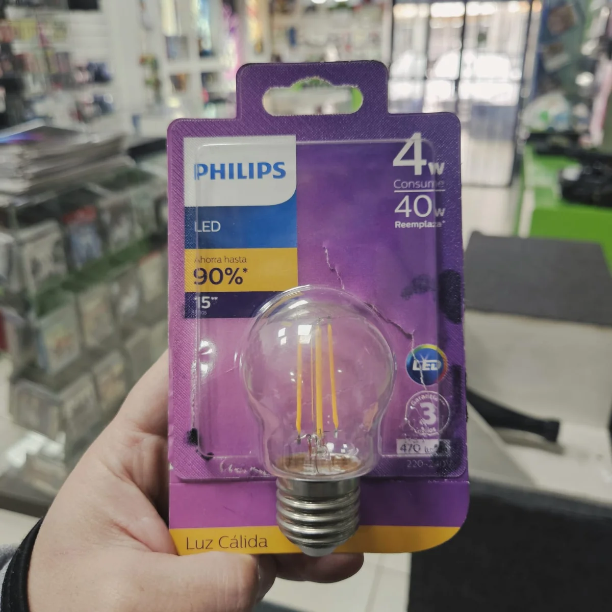 Lámpara LED Philips filamento 4 W luz cálida