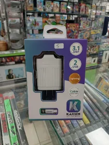 Cargador Karsen doble USB 3,1 A con cable Lightning