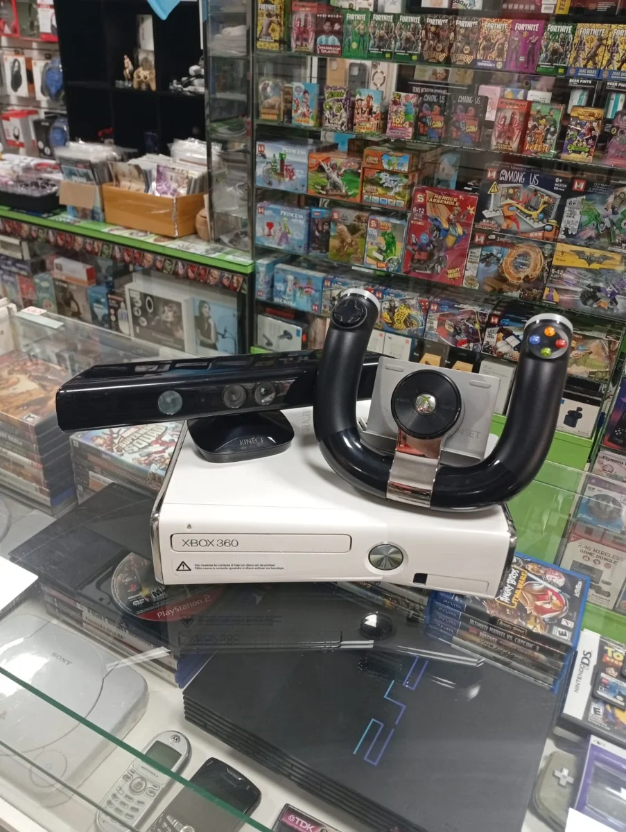 Xbox 360 blanca con Kinect y dos Speed Wheel — foto 1