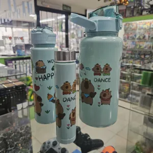 Botella de agua diseño de capibara 3 en 1