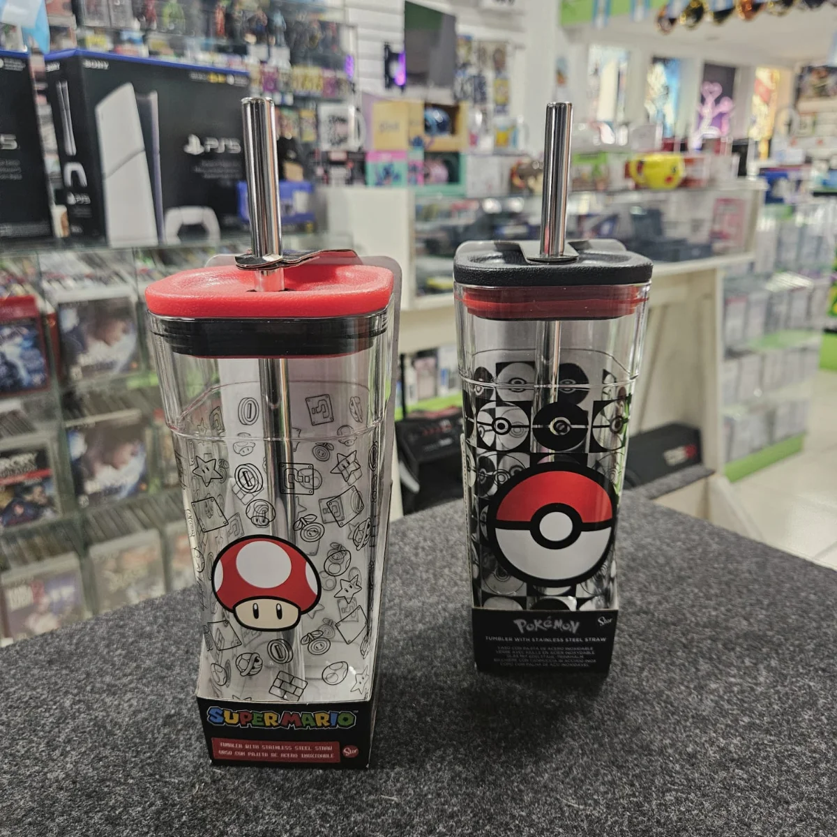 Vasos cristalinos Super Mario y Pokémon con bombilla