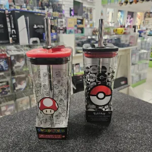 Vasos cristalinos Super Mario y Pokémon con bombilla