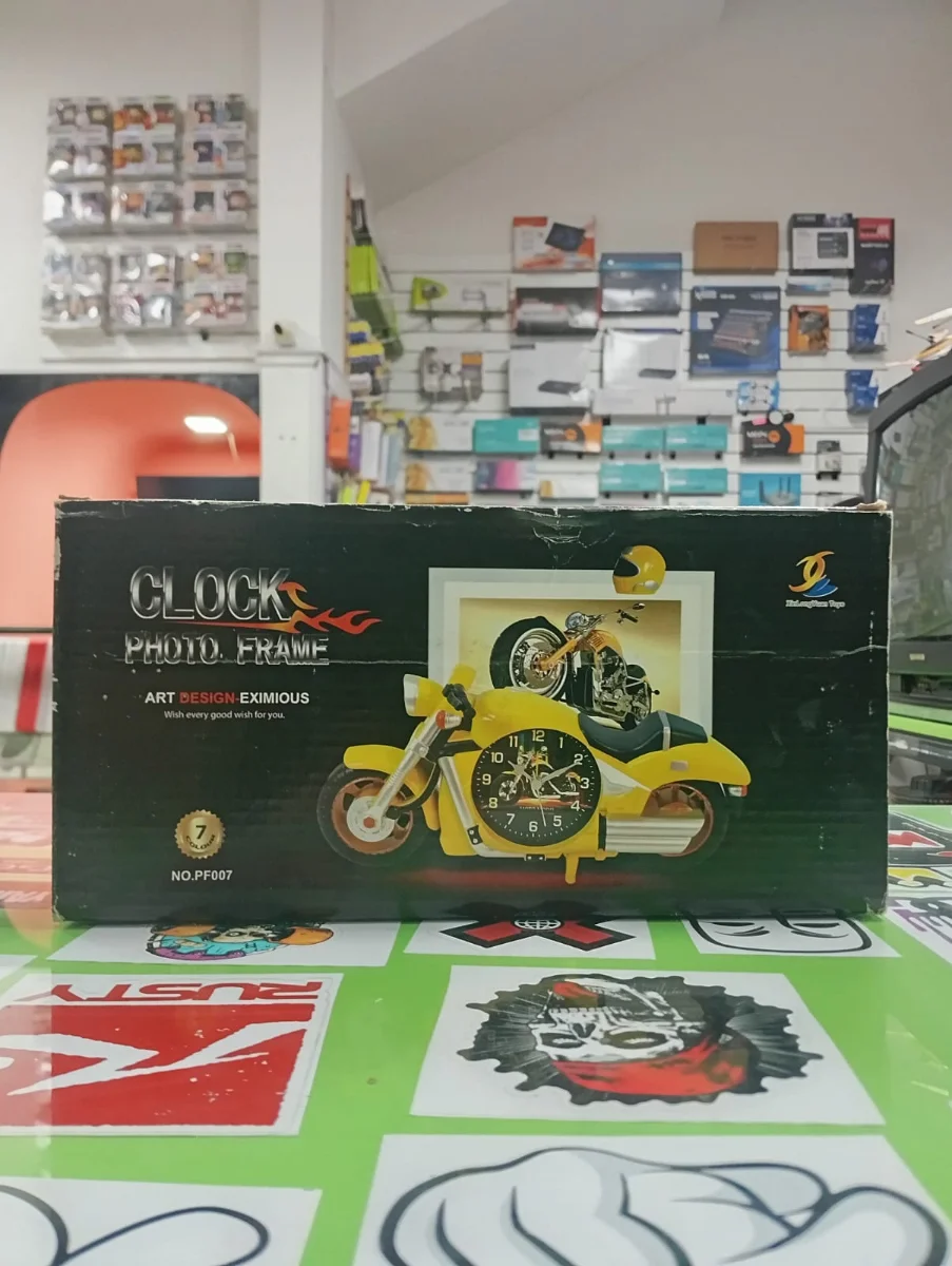 Reloj decorativo motocicleta amarilla PF007