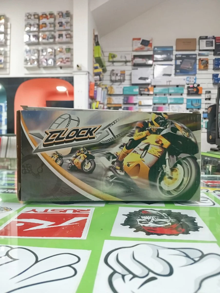 Reloj decorativo motocicleta deportiva amarilla