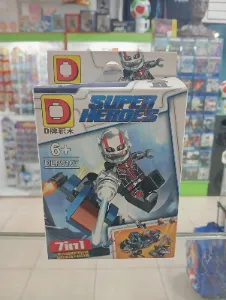 Set de bloques armables de superhéroe con traje gris y vehículo