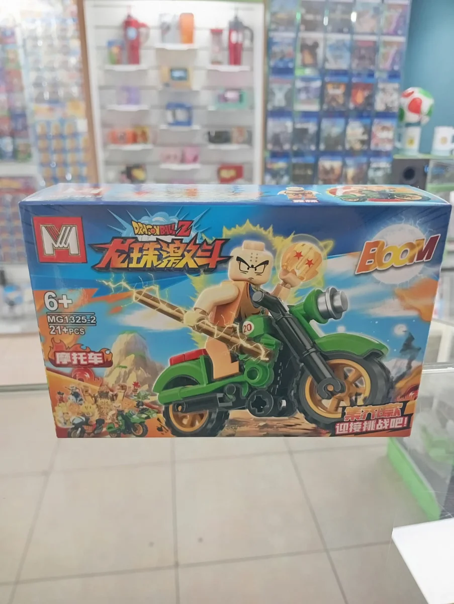 Set de bloques armables Dragon Ball con guerrero rubio y motocicleta